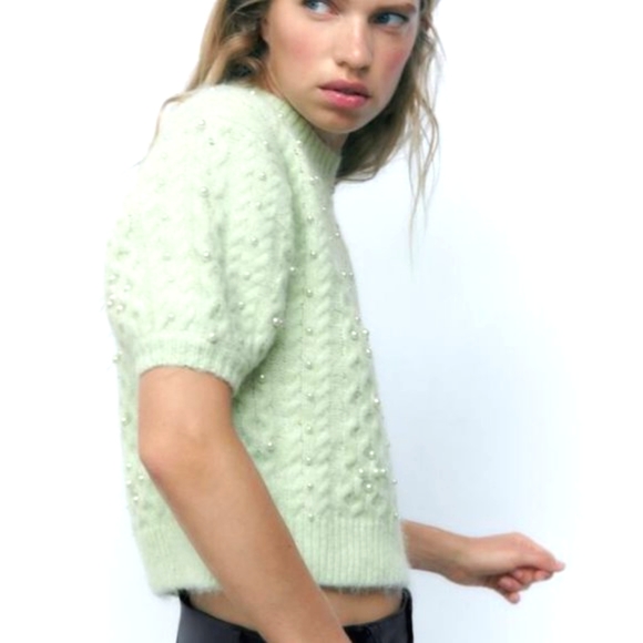 Zara Pearl Knit Crew Neck Sweater Top - Picture 4 of 10